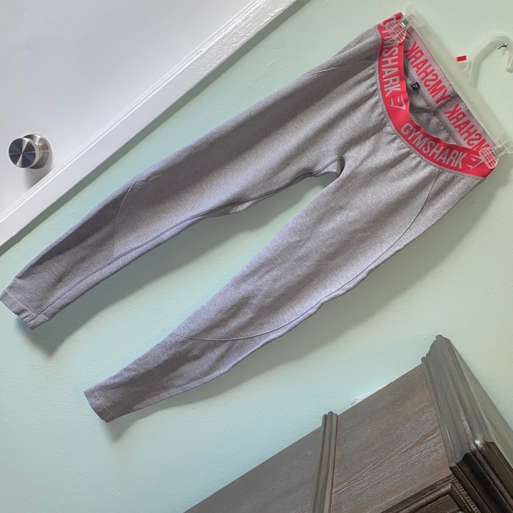 Gymshark Heather Gray Leggings with Bold Pink Waistband